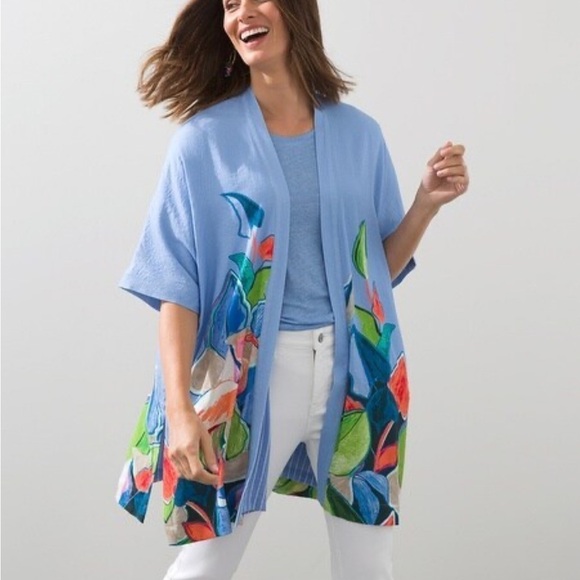CHICOS • NEW Women’s Hello Flamingo Drama Ruana Wisteria Blue Size S/M - Picture 1 of 9